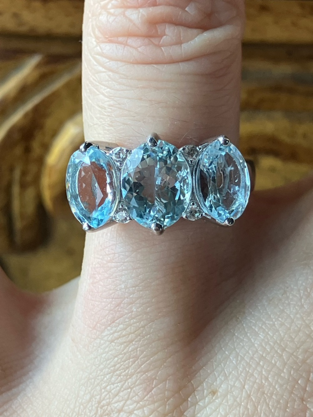 Natural Aquamarine Sterling Silver Ring Size 6